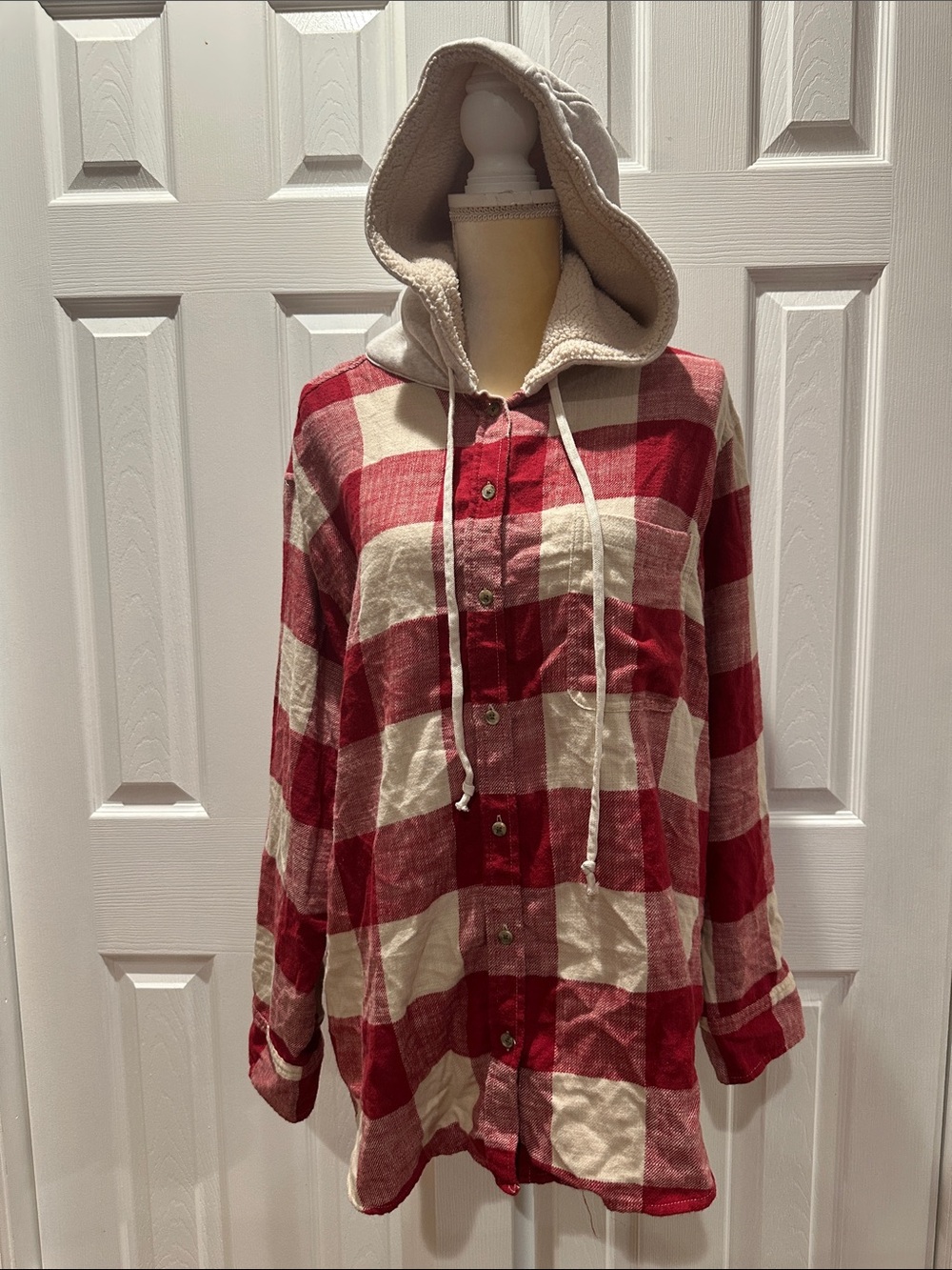 American Eagle Plaid Flannel Hooded Button Up Shirt Size XL
